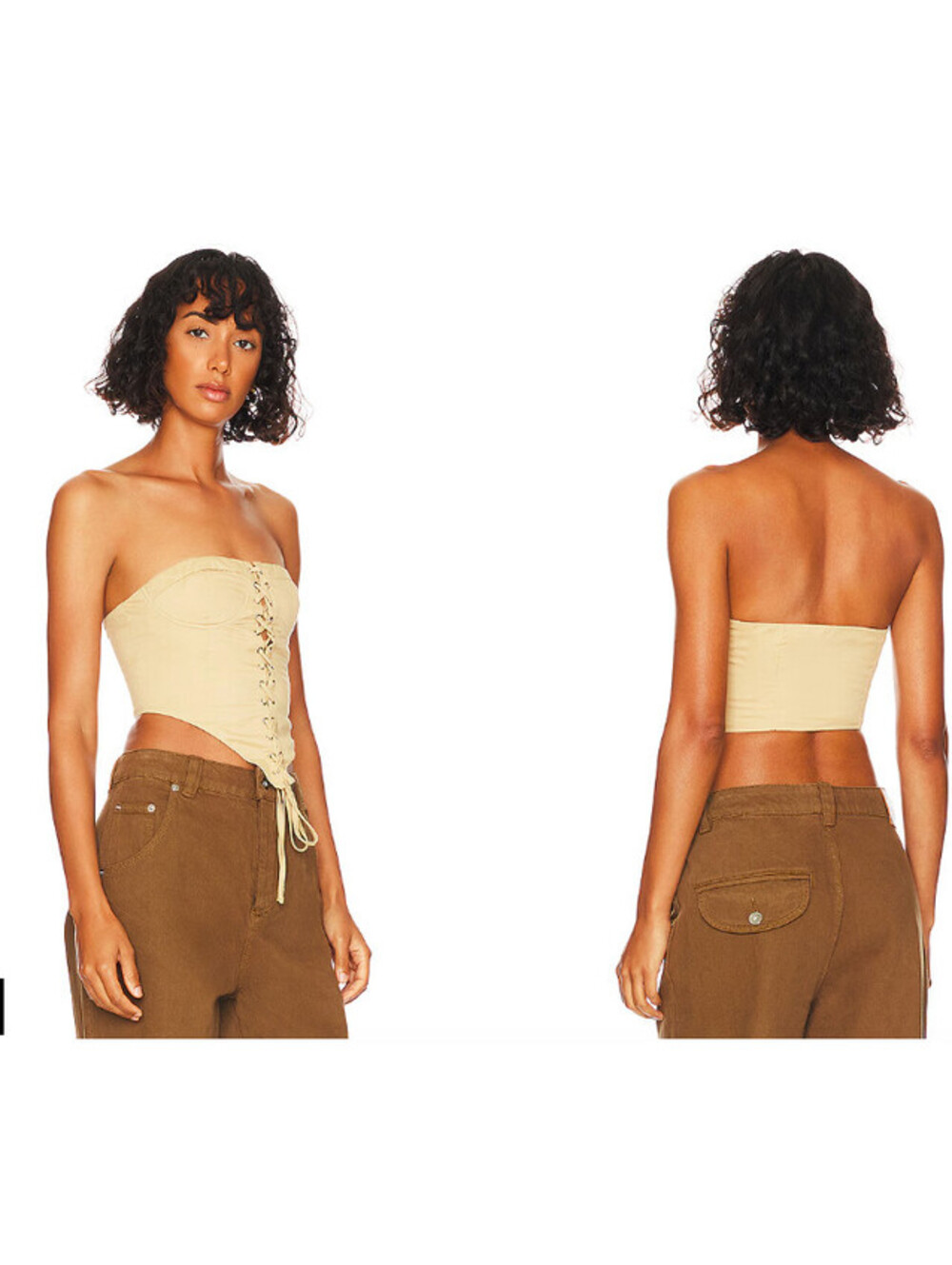 Superdown Ashlyn Lace Up Top beige size M NWT - Picture 2 of 6